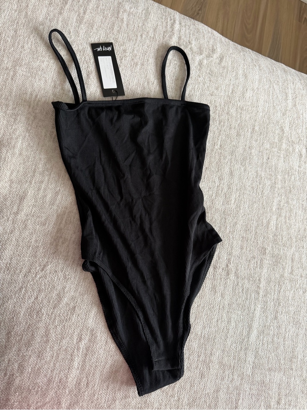 Nasty Gal Black Ribbed Tank Bodysuit